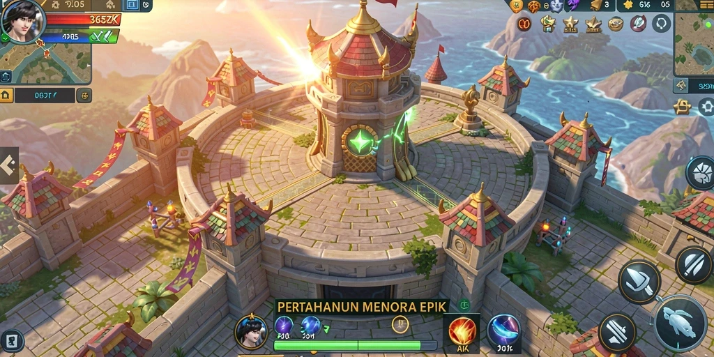 Tangkapan layar gameplay 365ZK menampilkan pertahanan menara yang strategis.