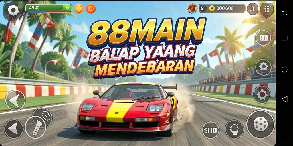 Screenshot menunjukkan gameplay balap yang intens dan mendebarkan.