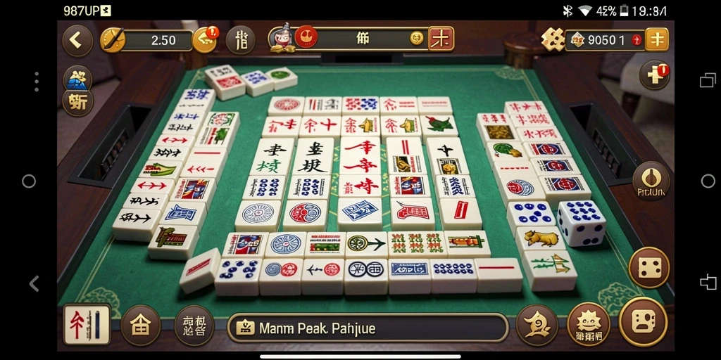 Tampilan permainan Mahjong 987UP dengan ubin yang berwarna-warni.