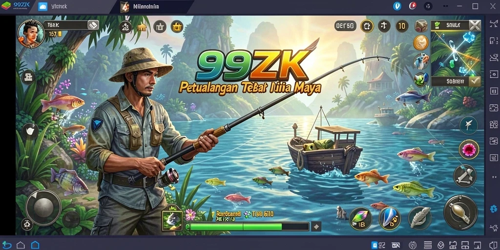 Tampilan gameplay menarik dari 99ZK saat memancing di danau.