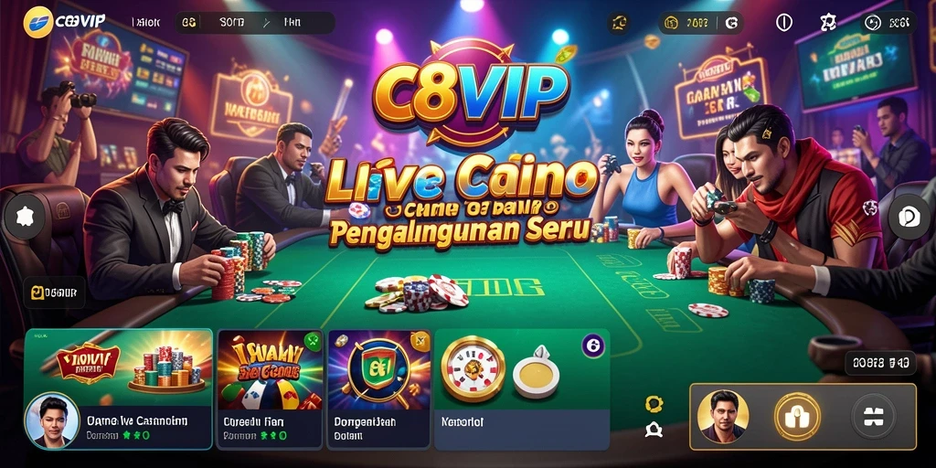 Screenshot gameplay C8VIP menampilkan dealer dan pemain dalam suasana Live Casino.