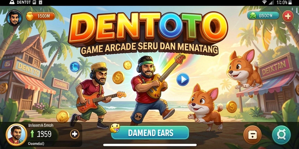 Tampilan gameplay DENTOTO yang penuh aksi dan warna-warni.
