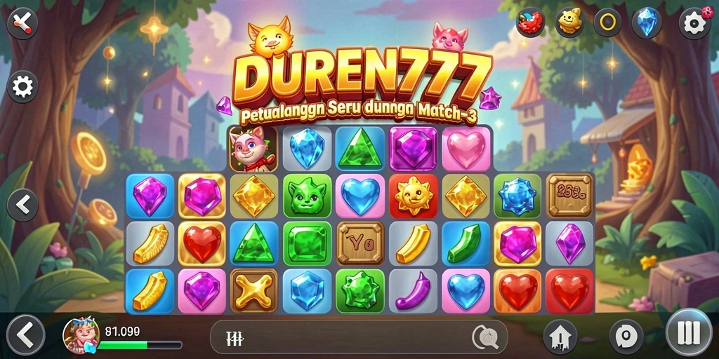 Tampilan seru gameplay dalam DUREN777 dengan aksi Match-3.