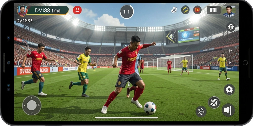 Tampilan gameplay <strong>DV188</strong> yang mendebarkan dengan aksi sepak bola yang realistis.