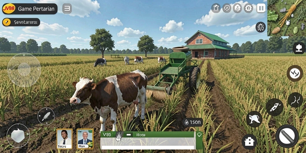 Tampilan gameplay JV88 yang menarik dengan aktivitas bertani.