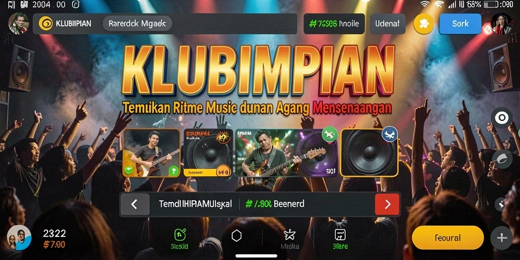 Tampilan gameplay KLUBIMPIAN dengan pengguna yang bersaing dalam permainan musik.