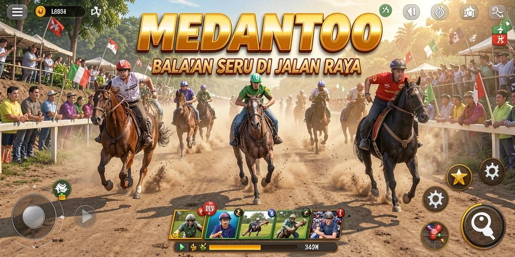 Screenshot gameplay MEDANTOTO menunjukkan balapan intens di lintasan yang menantang.