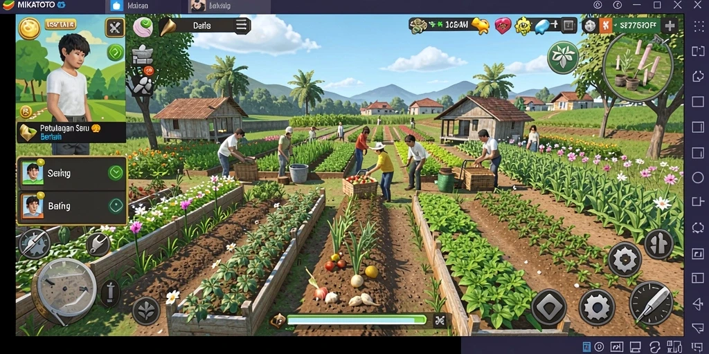 Tampilan screenshot MIKATOTO menunjukkan keseruan berkebun dan bertani.