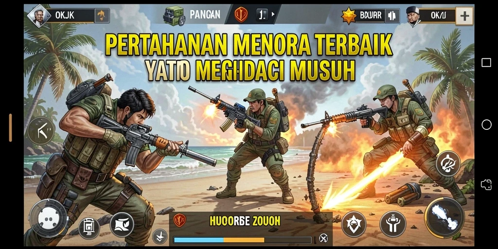 Tangkapan layar gameplay OKJK menampilkan aksi menegangkan dalam Tower Defense.