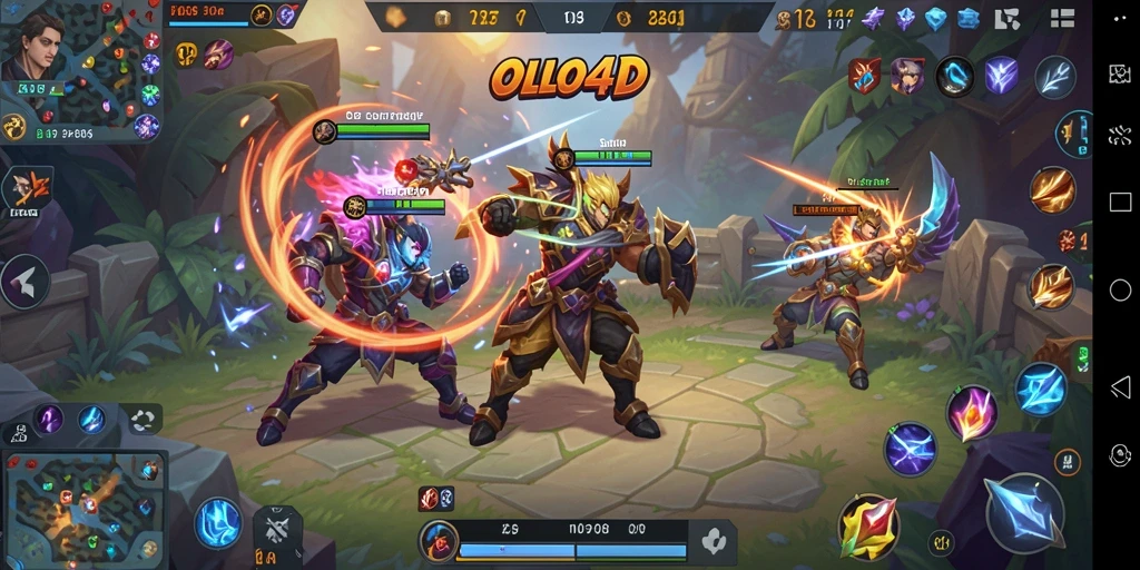 Tampilan aksi seru dari gameplay OLLO4D dalam pertempuran MOBA.