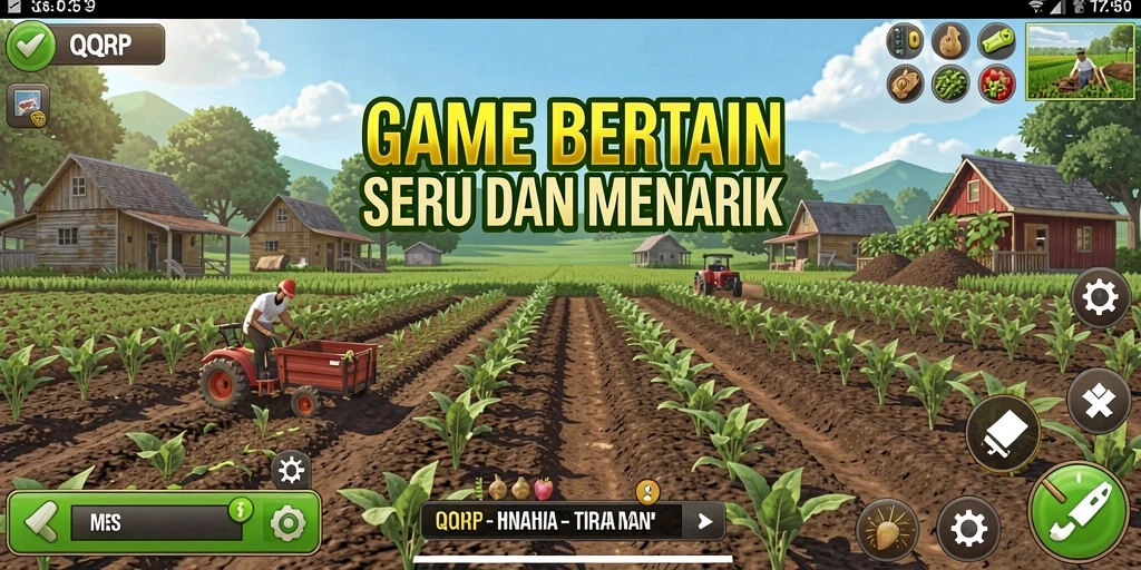 Screenshot gameplay QQRP menampilkan aktivitas bertani yang seru.