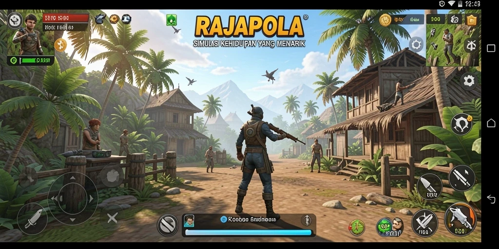 Tangkapan layar utama RAJAPOLA menampilkan gameplay yang seru dan interaksi antar karakter.