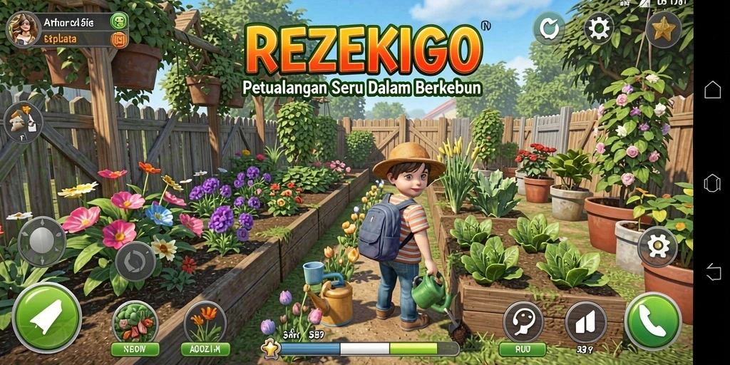Tampilan gameplay berkebun yang menyenangkan di REZEKIGO.