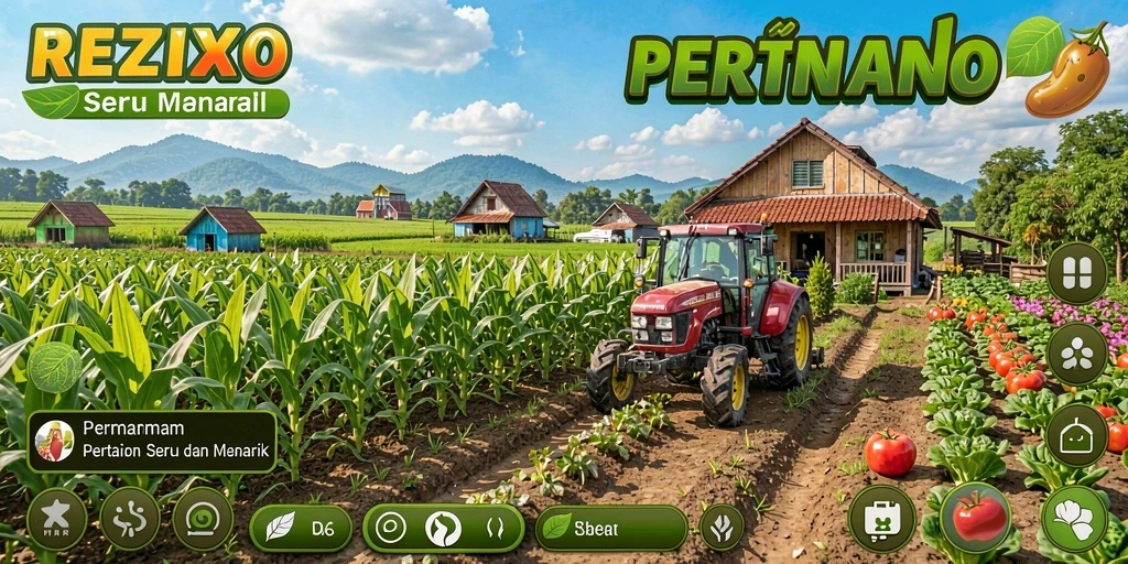 Tampilan menarik dari gameplay pertanian di REZIXO.