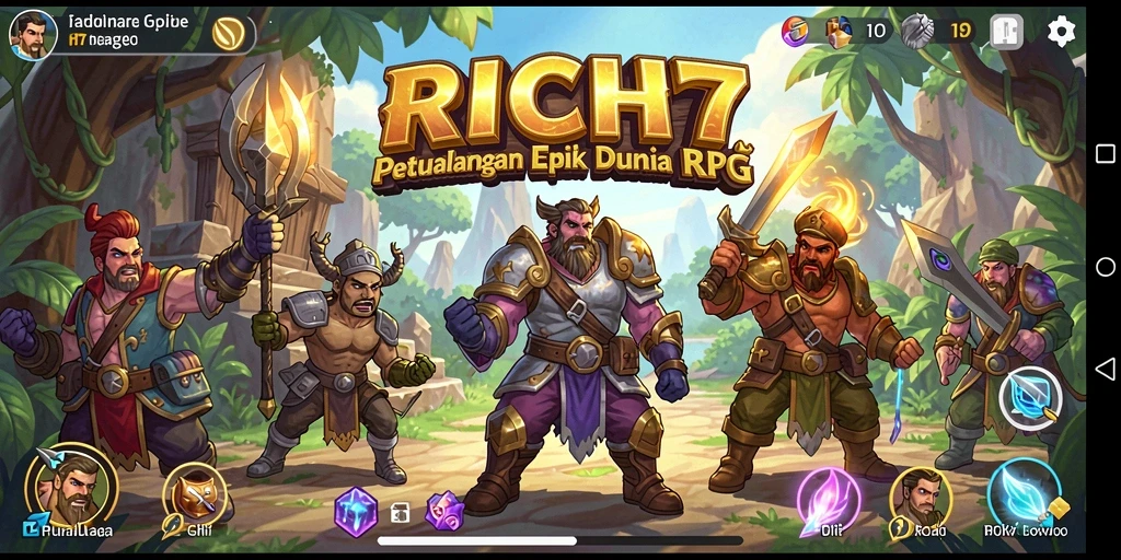 Tangkapan layar utama RICH7 menunjukkan aksi RPG yang mendebarkan.