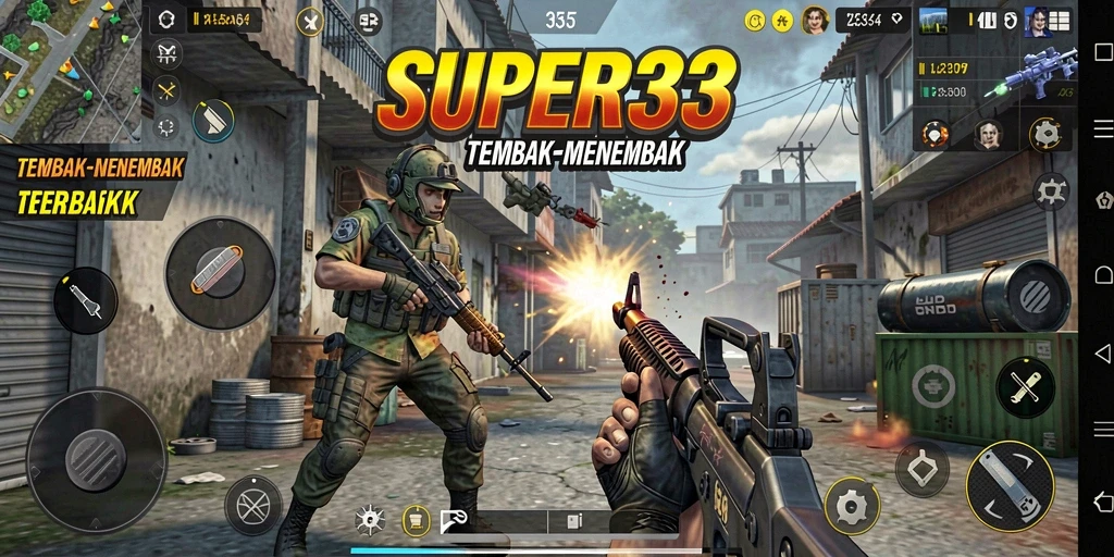 Tampilan gameplay SUPER33 yang menegangkan dan penuh aksi.