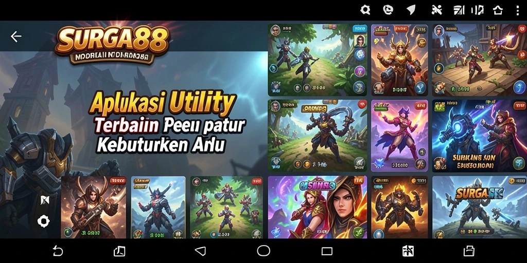 Tampilan antarmuka utama SURGA88 dengan fitur-fitur Utility.