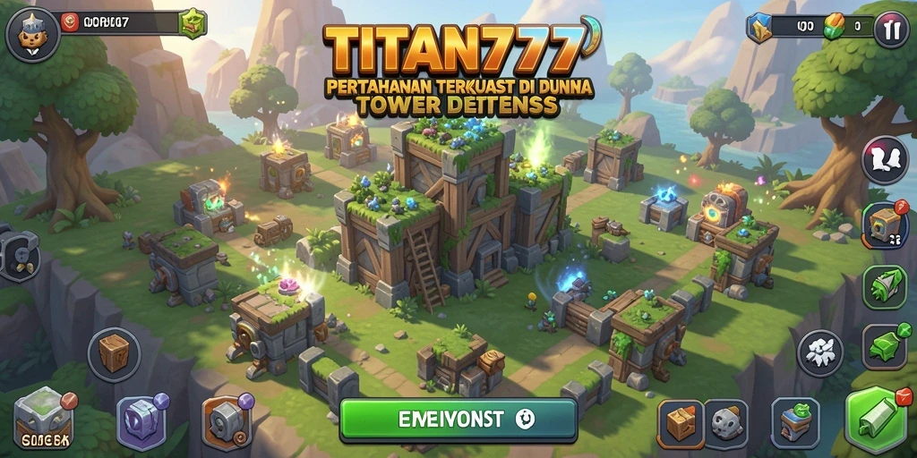 Tampilan utama gameplay TITAN777 yang seru dalam Tower Defense.