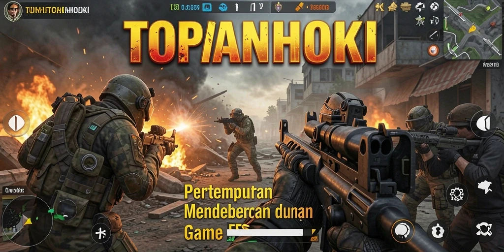 Screenshot gameplay TOPANHOKI menampilkan pertempuran yang intens dan mendebarkan.